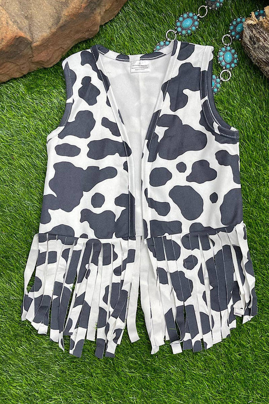 Cow Print Suede Fringe Vest