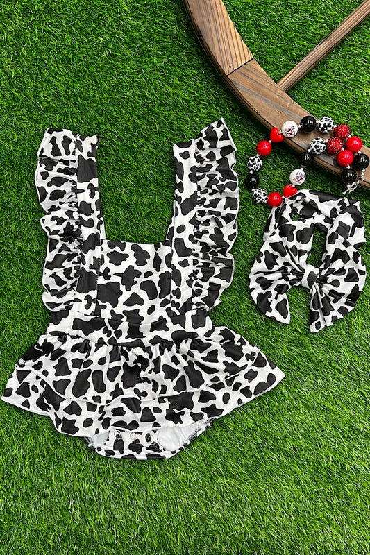 Cow Print Ruffle Onesie w/ Matching Headwrap